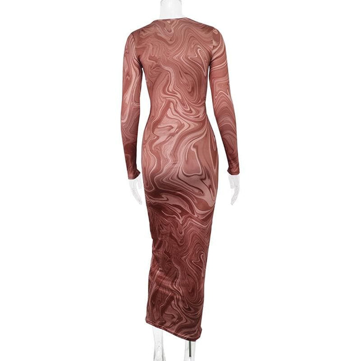 Long sleeve ripple crewneck contrast midi dress  | Festival Outfits Women