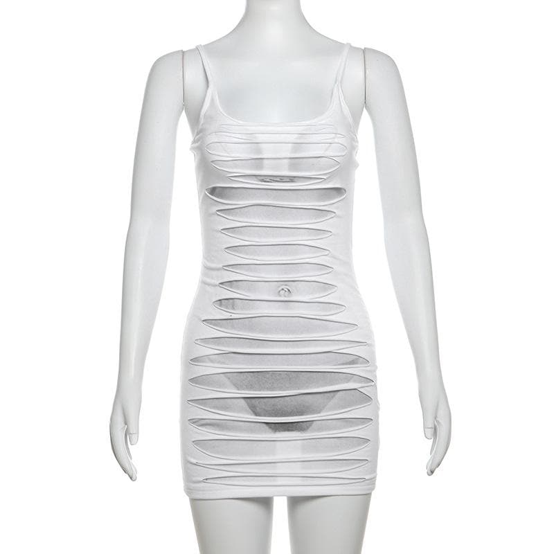 U neck body print hollow out cami cut out mini dress  | Festival Outfits Women