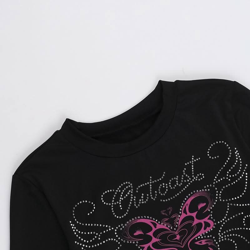 Long sleeve beaded butterfly pattern crewneck top  | Festival Outfits Women