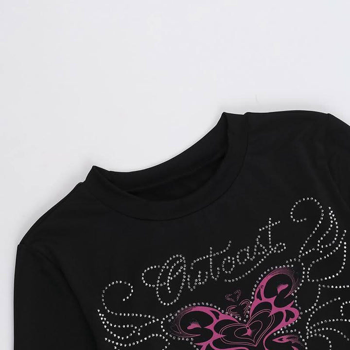 Long sleeve beaded butterfly pattern crewneck top  | Festival Outfits Women