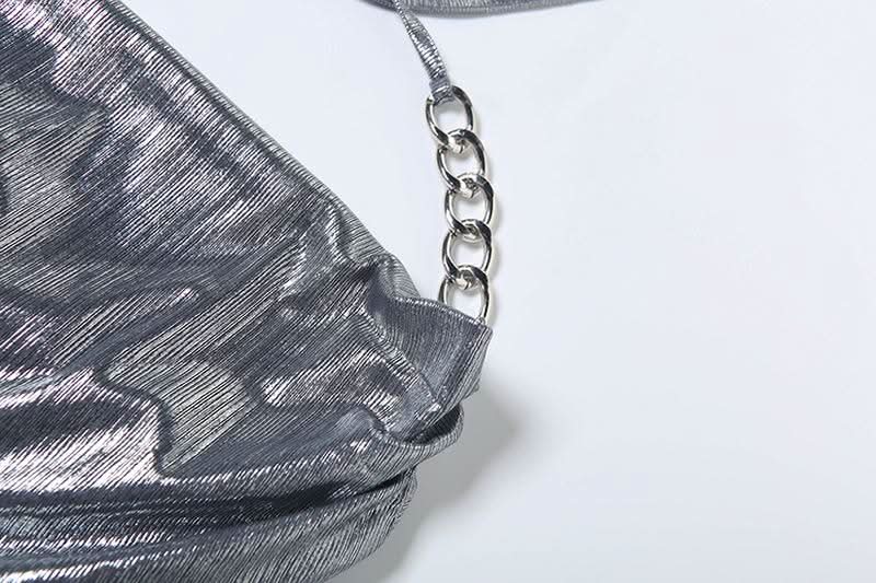 Cowl neck halter metal chain hollow out cut out mini dress  | Festival Outfits Women