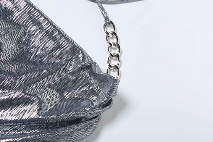 Cowl neck halter metal chain hollow out cut out mini dress  | Festival Outfits Women