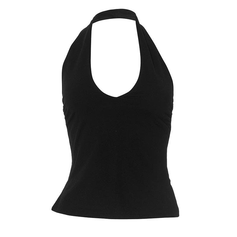 Riga mara baya mara baya ta Halter v wuya mai ruched | Kayan Biki na Mata