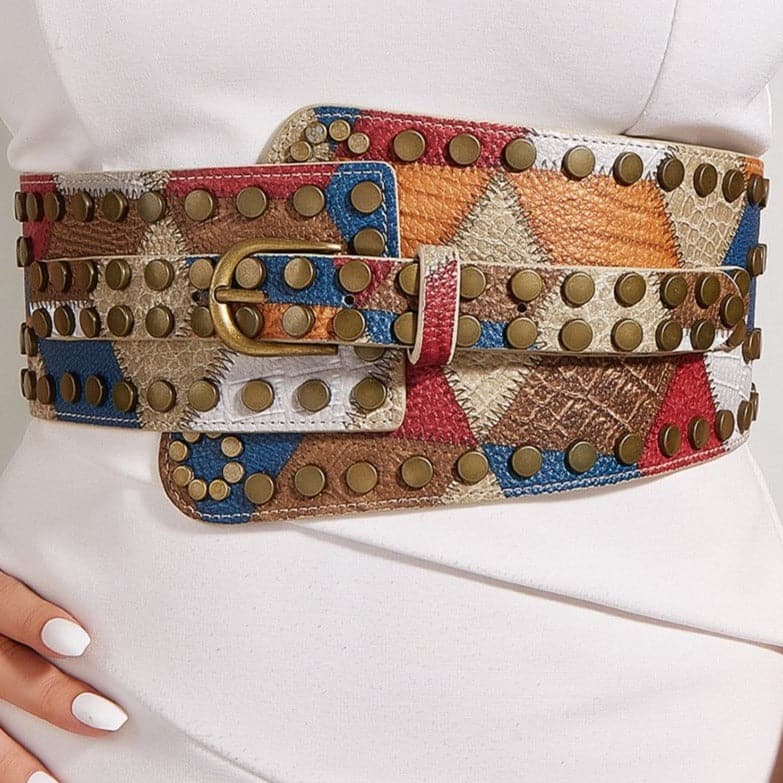 PU leather buckle adjustable patchwork belt  | Festival Outfits Women