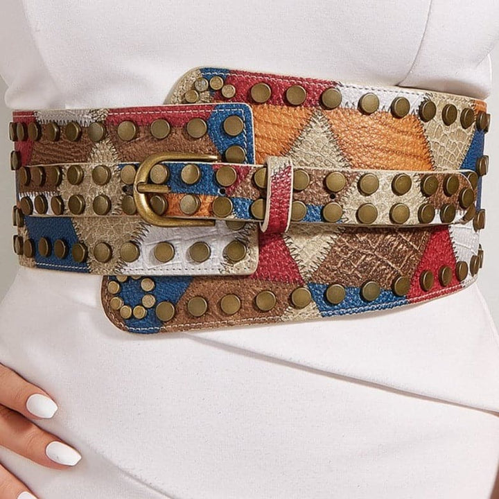 PU leather buckle adjustable patchwork belt  | Festival Outfits Women