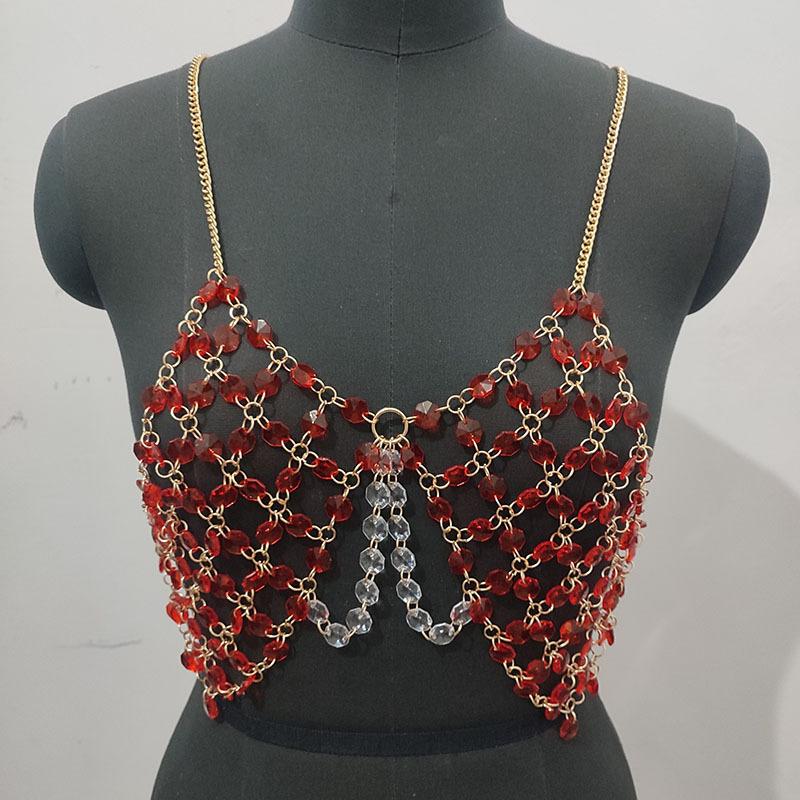 Beaded metal chain u neck backless layered cami top  | Festival Outfits Women