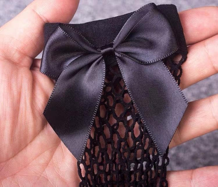Bowknot fishnet solid patchwork socks  | Festival Outfits Women
