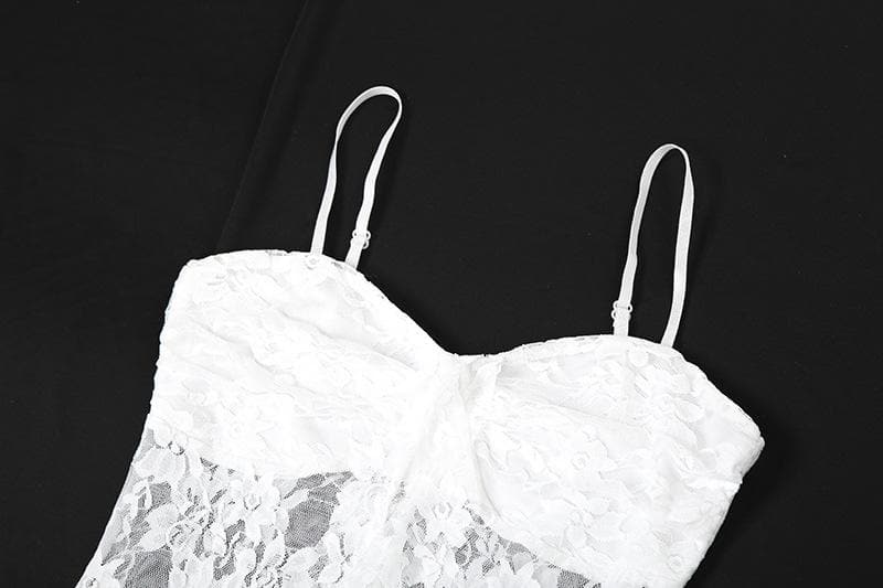 Sweetheart neck lace ruffle see through cami midi dress  | Festival Outfits Women