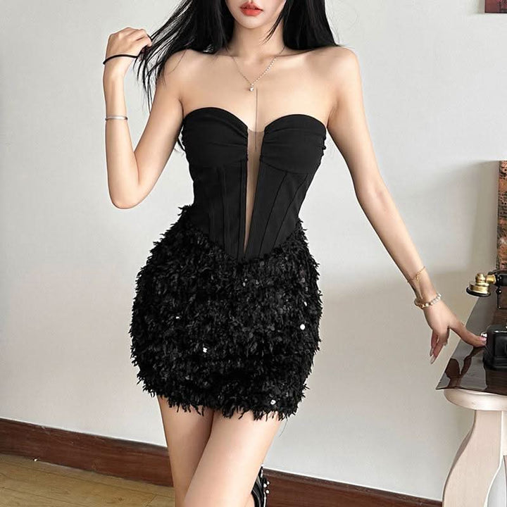 Sweetheart neck glitter mini dress  | Festival Outfits Women