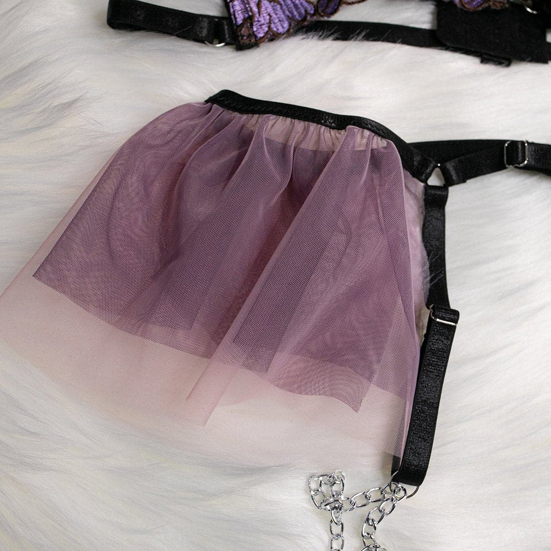 Embroidery metal chain mesh garter lingerie set  | Festival Outfits Women