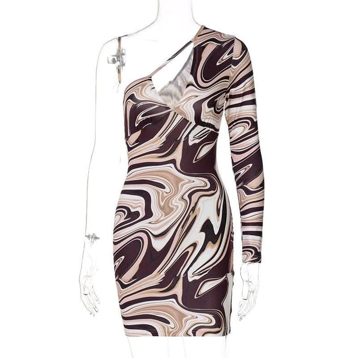 One shoulder irregular ripple hollow out cut out mini dress-final-sale  | Festival Outfits Women