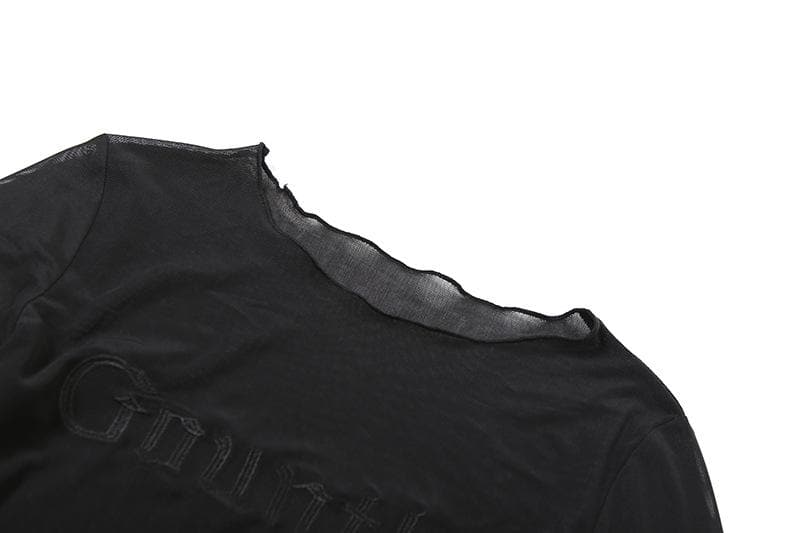 Riga mai dogon hannu mai zagaye da zare mai sheer mesh top | Kayan Biki na Mata