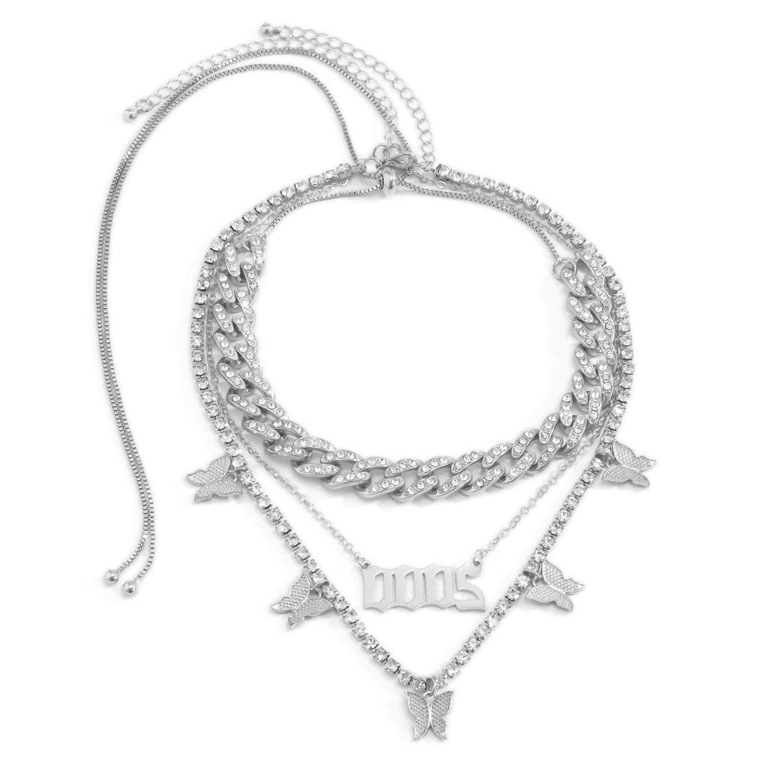 Layered butterfly decor rhinestone necklace  | Festival Outfits Women