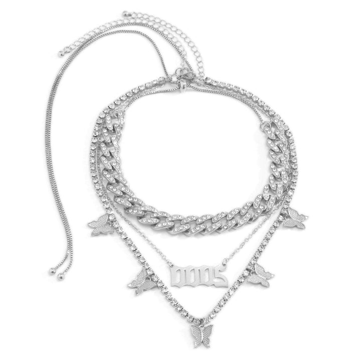 Layered butterfly decor rhinestone necklace  | Festival Outfits Women