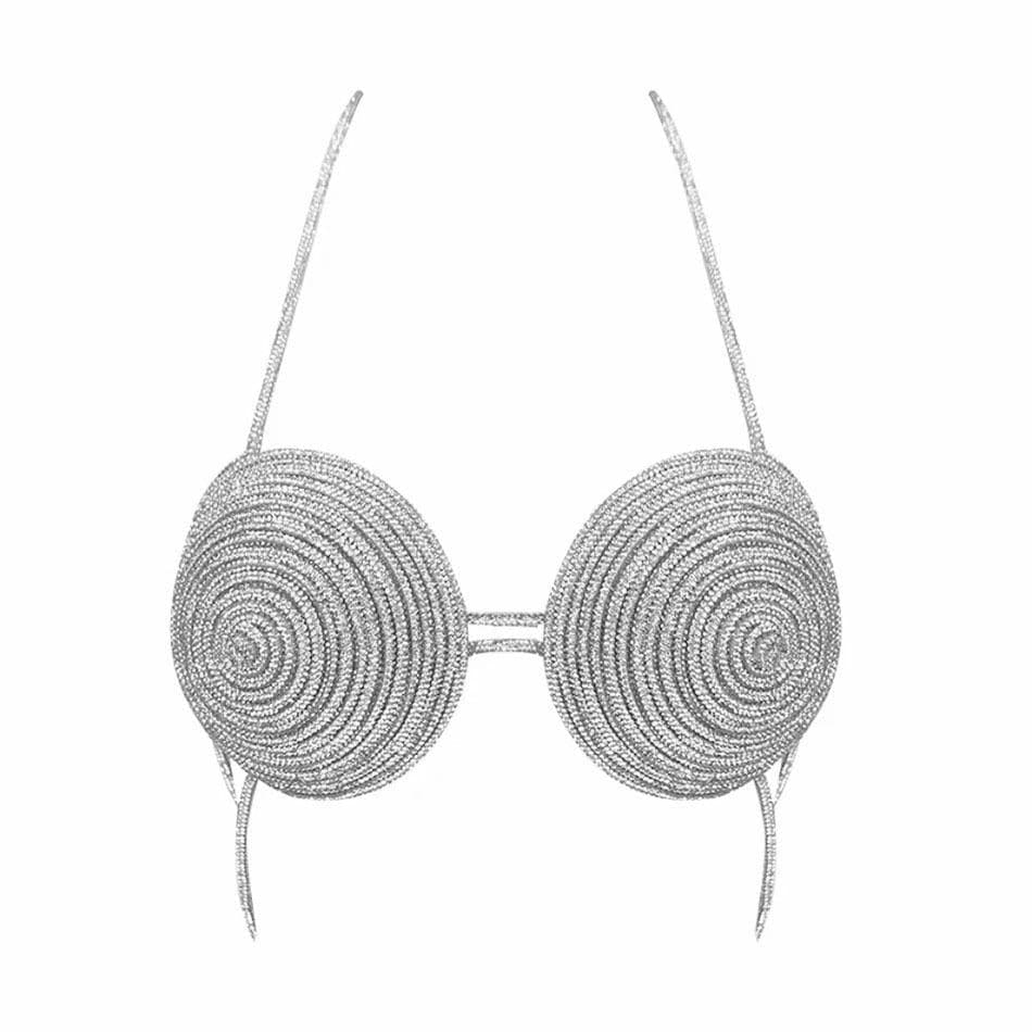 Halter beaded metal chain contrast bra top  | Festival Outfits Women