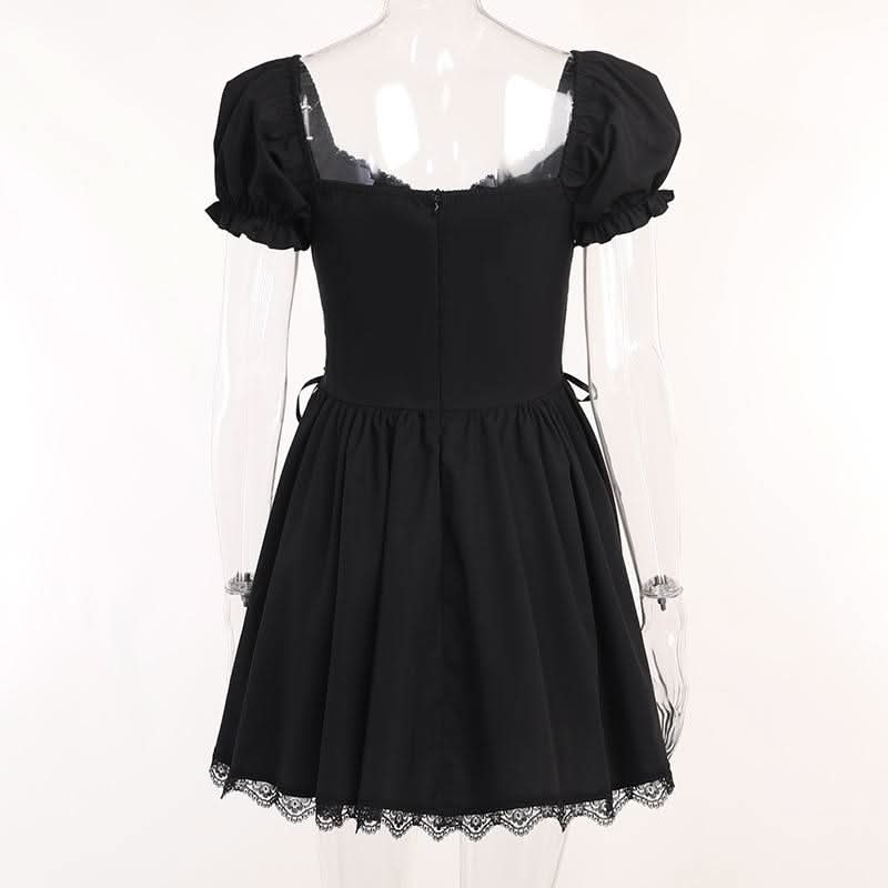 Puff sleeve short sleeve embroidery mini dress  | Festival Outfits Women