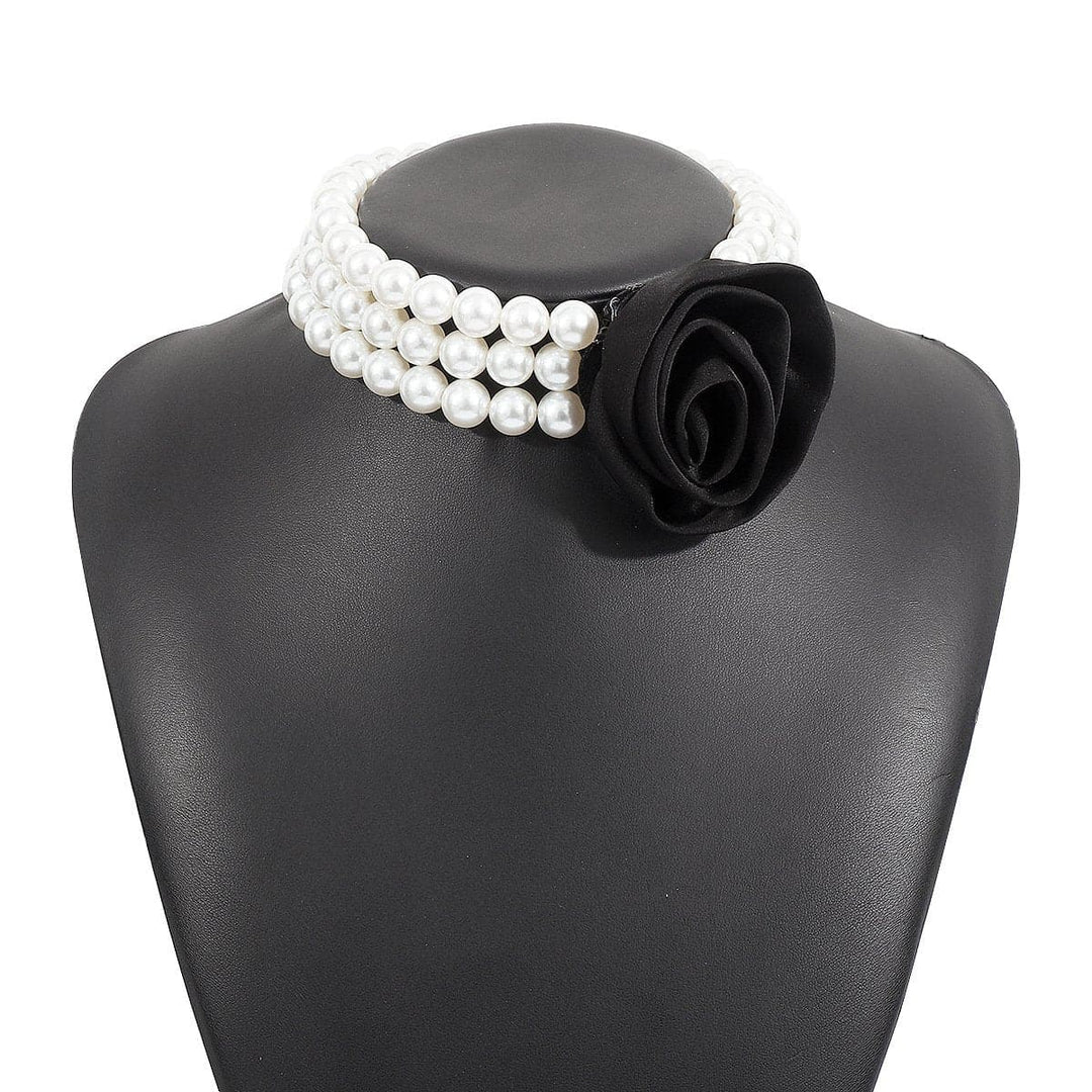 Rose decor faux pearl layered necklace  | Festival Outfits Women
