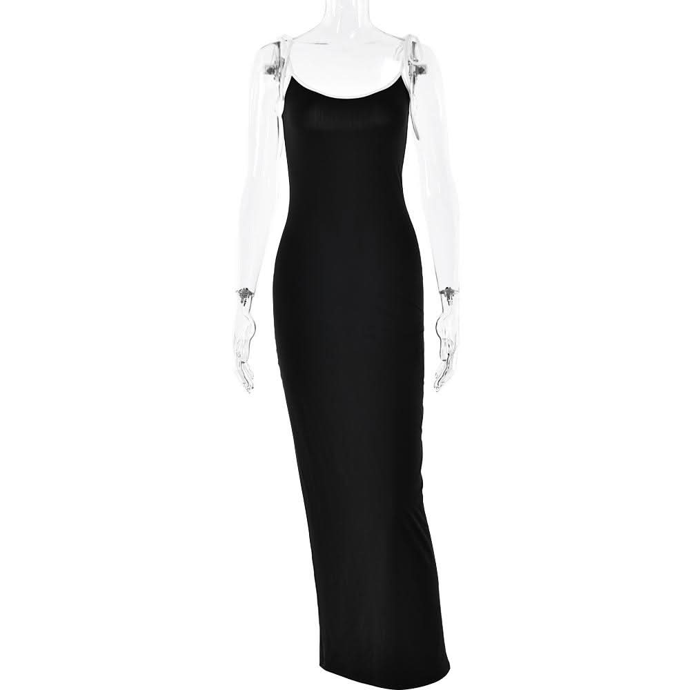 Cross back self tie u neck low cut cami maxi dress  | Festival Outfits Women