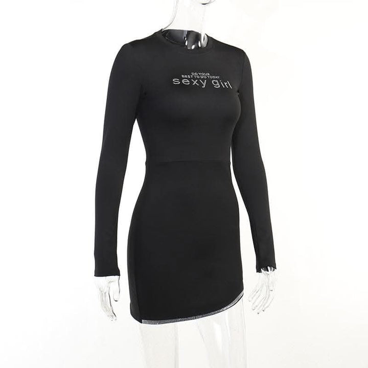 Long sleeve solid beaded sexy girl pattern mini dress-final-sale  | Festival Outfits Women