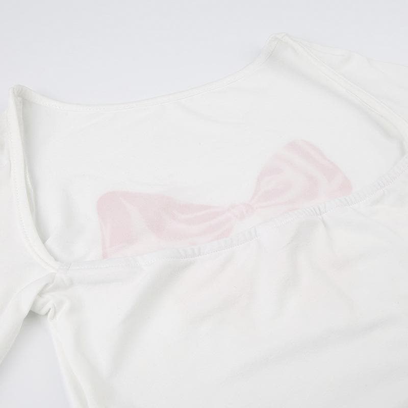 Long sleeve bowknot pattern contrast crop top  | Festival Outfits Women