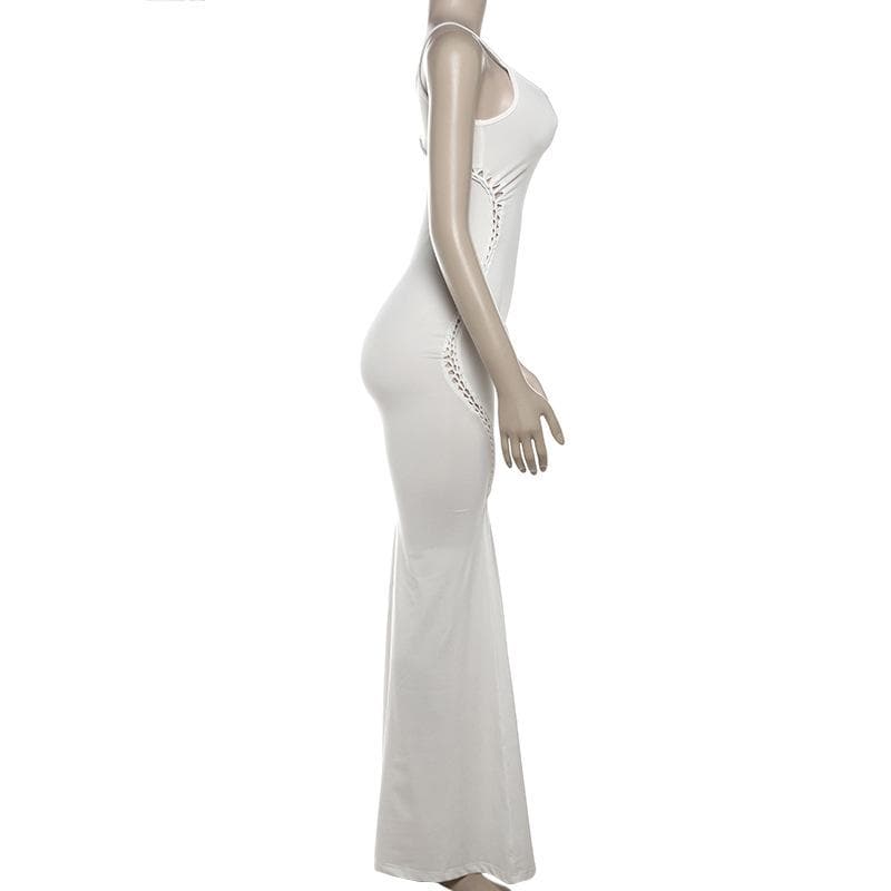 U neck hollow out solid cami cut out maxi dress-final-sale  | Festival Outfits Women