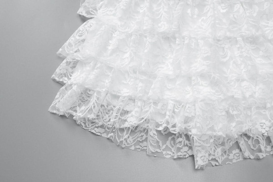 Bowknot lace backless ruffle tube mini dress  | Festival Outfits Women