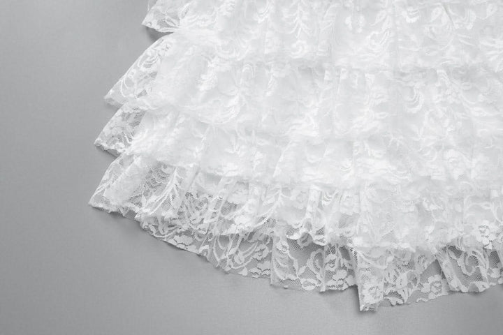 Bowknot lace backless ruffle tube mini dress  | Festival Outfits Women