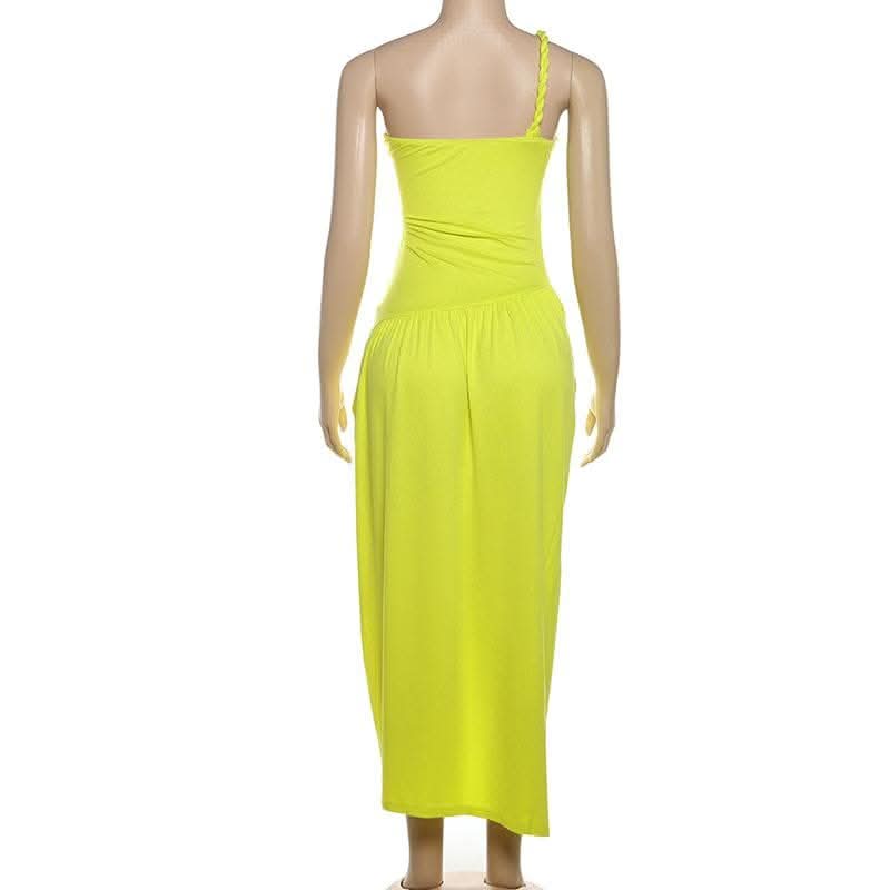 One shoulder slit ruched hollow out cut out midi dress-final-sale  | Festival Outfits Women