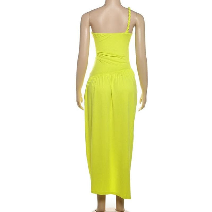 One shoulder slit ruched hollow out cut out midi dress-final-sale  | Festival Outfits Women