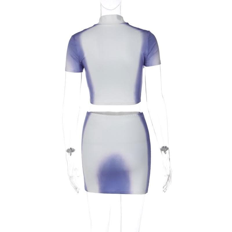 Short sleeve high neck contrast body print mini skirt set-final-sale  | Festival Outfits Women