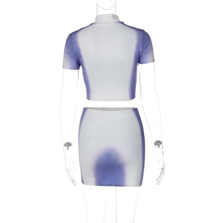 Short sleeve high neck contrast body print mini skirt set-final-sale  | Festival Outfits Women
