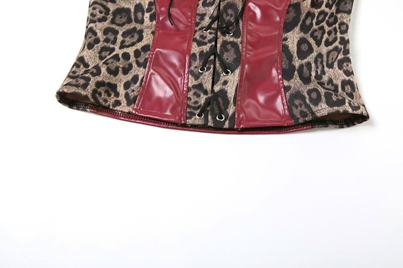 Leopard print lace up PU leather patchwork tube top  | Festival Outfits Women  | Cheetah Print Top