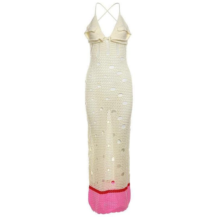 V neck knitted hollow out lace up cut out maxi dress-final-sale  | Festival Outfits Women