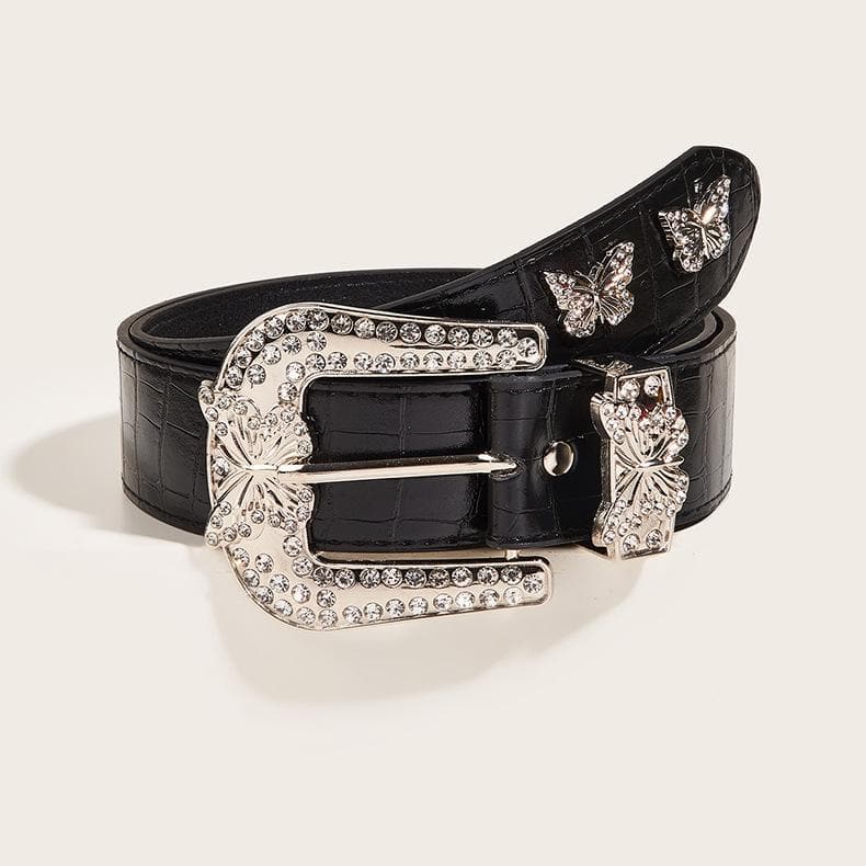Butterfly rhinestone PU leather belt  | Festival Outfits Women