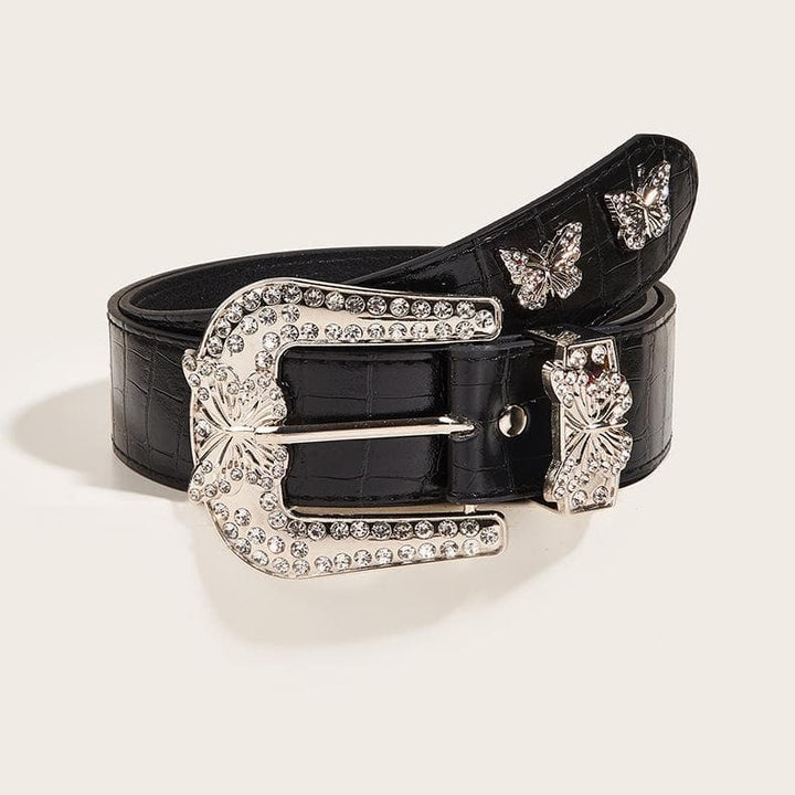Butterfly rhinestone PU leather belt  | Festival Outfits Women