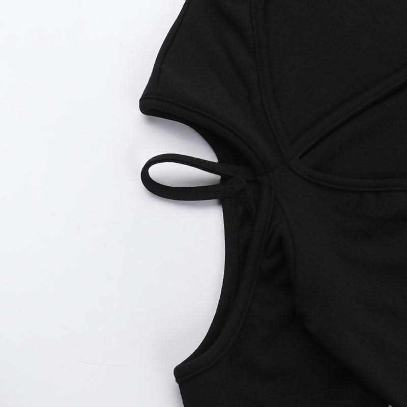 High neck long sleeve hollow out cross metal cut out top  | Festival Outfits Women