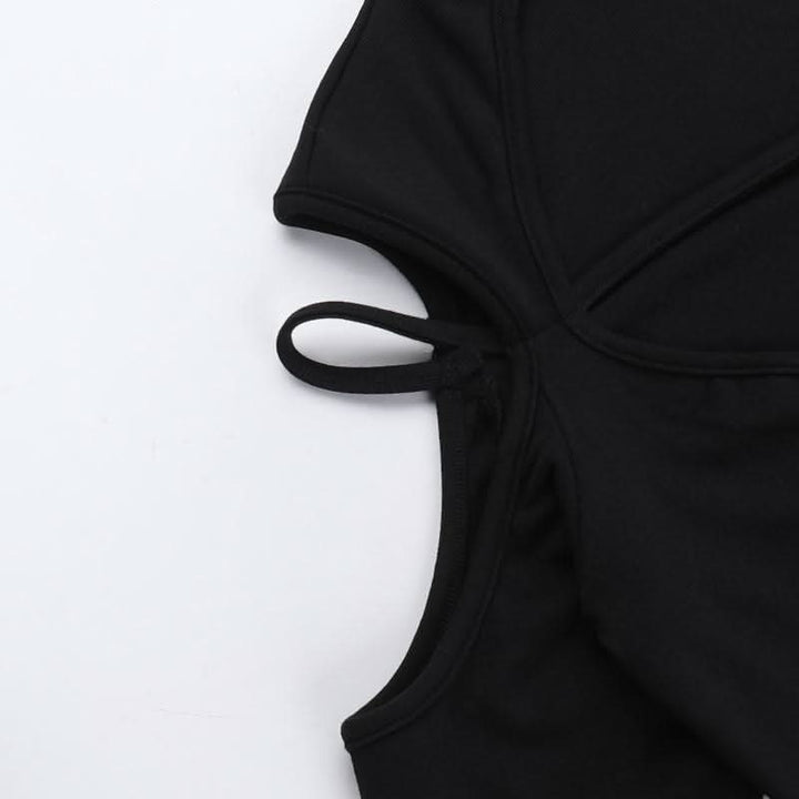 High neck long sleeve hollow out cross metal cut out top  | Festival Outfits Women