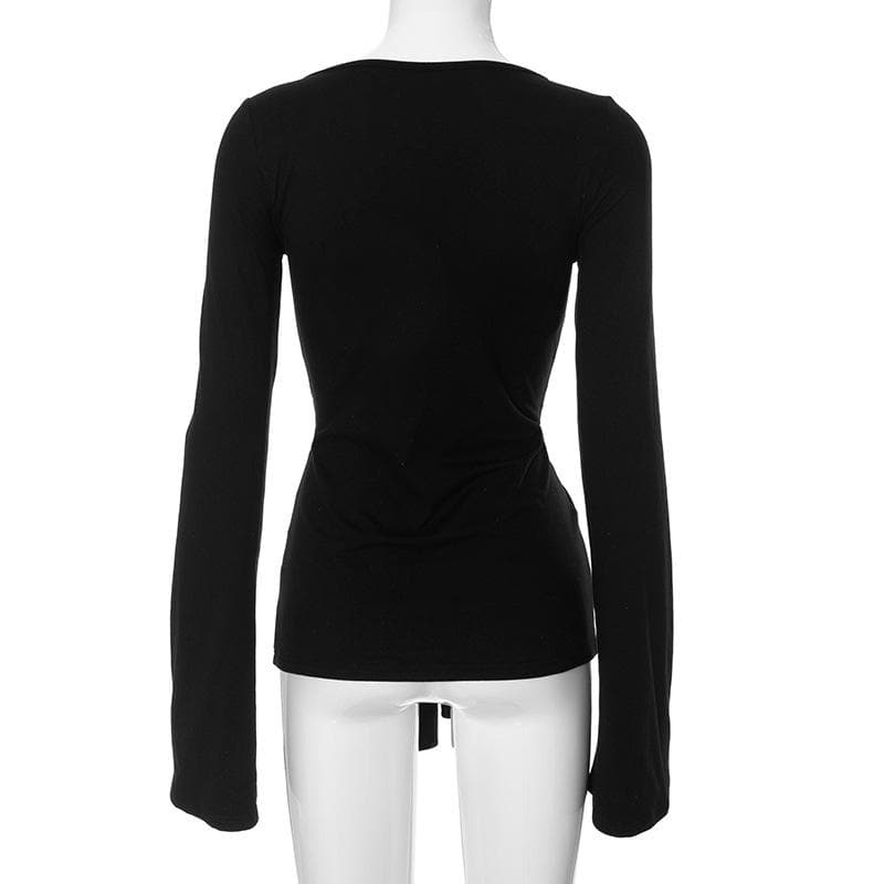 Long flared sleeve v neck ruched top  | Festival Outfits Women