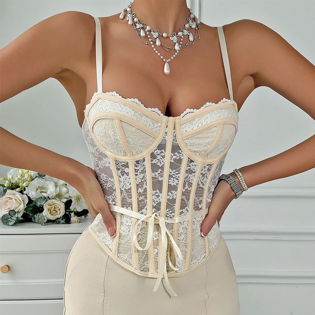 V neck lace corset ribbon backless cami top  | Festival Outfits Women