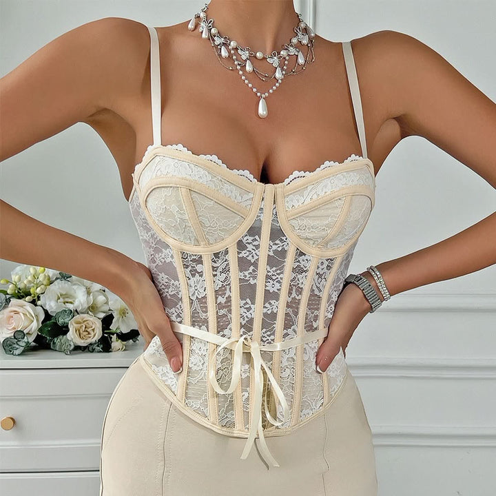 V neck lace corset ribbon backless cami top  | Festival Outfits Women