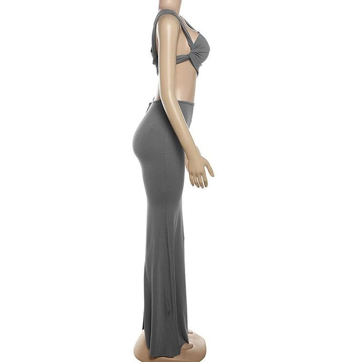 Ruched irregular solid crop maxi skirt set-final-sale  | Festival Outfits Women
