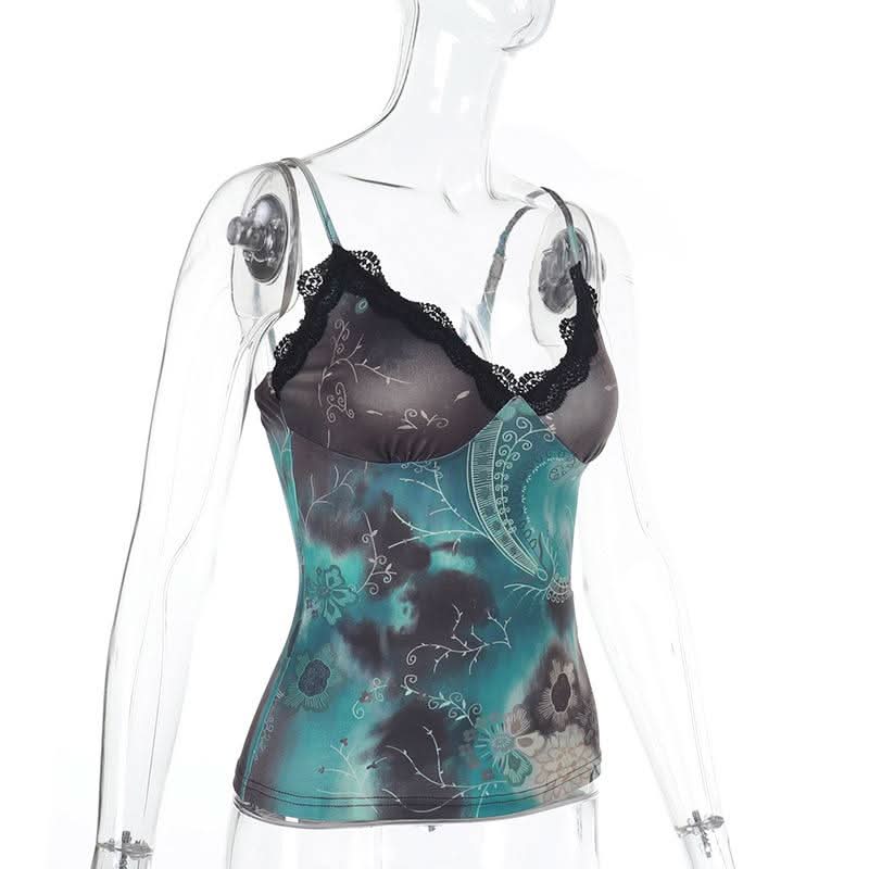V neck lace hem contrast cami top  | Festival Outfits Women