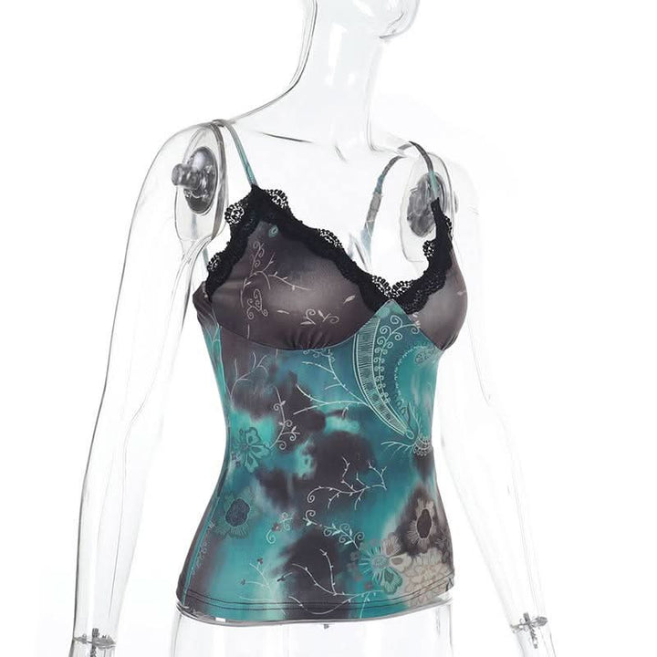 V neck lace hem contrast cami top  | Festival Outfits Women