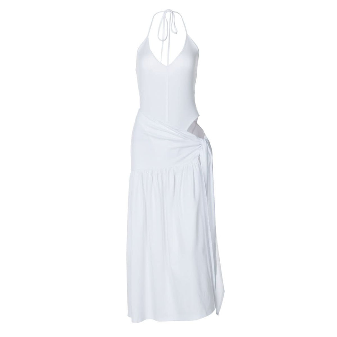 Halter v neck knotted slit maxi skirt set  | Festival Outfits Women