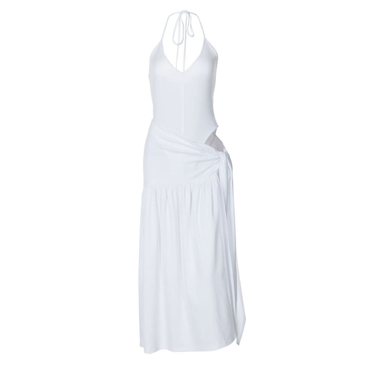 Halter v neck knotted slit maxi skirt set  | Festival Outfits Women