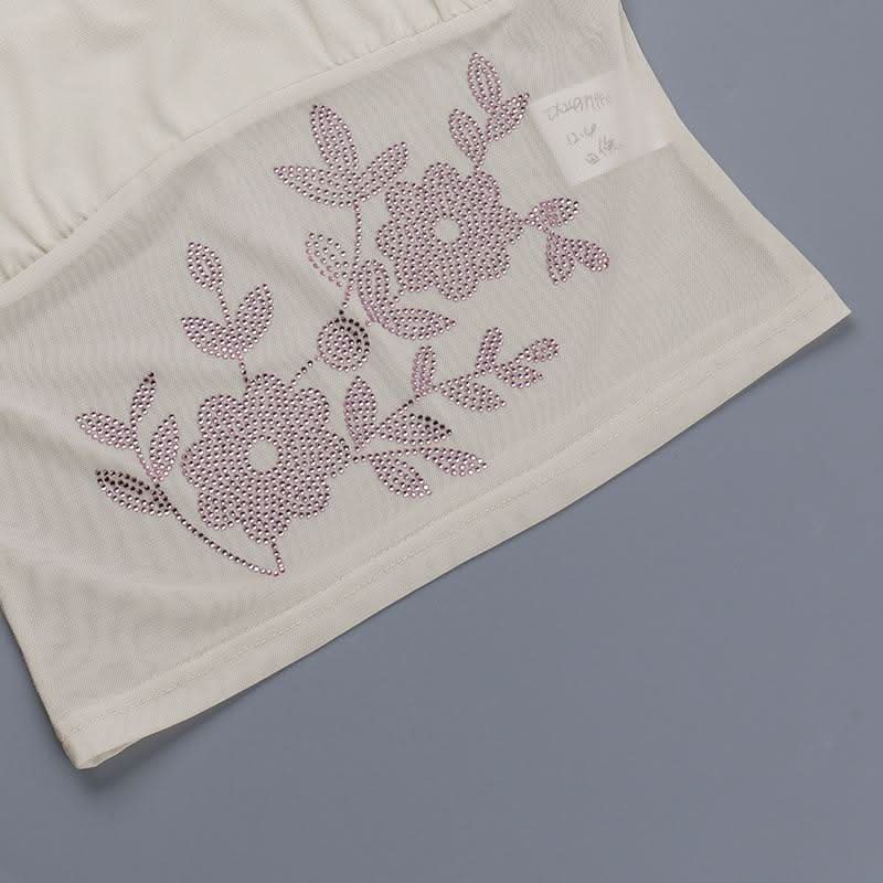 U neck beaded flower pattern mesh cami mini skirt set  | Festival Outfits Women