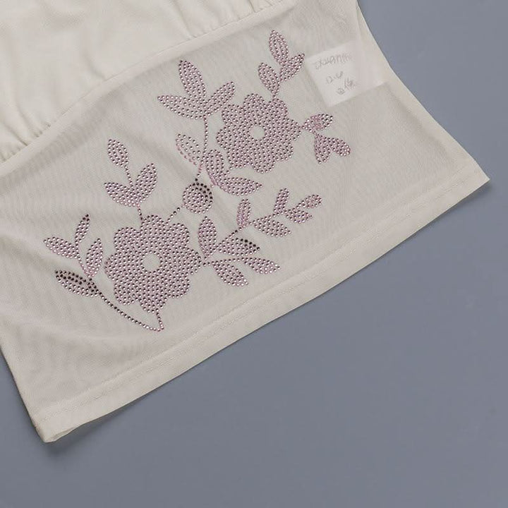 U neck beaded flower pattern mesh cami mini skirt set  | Festival Outfits Women