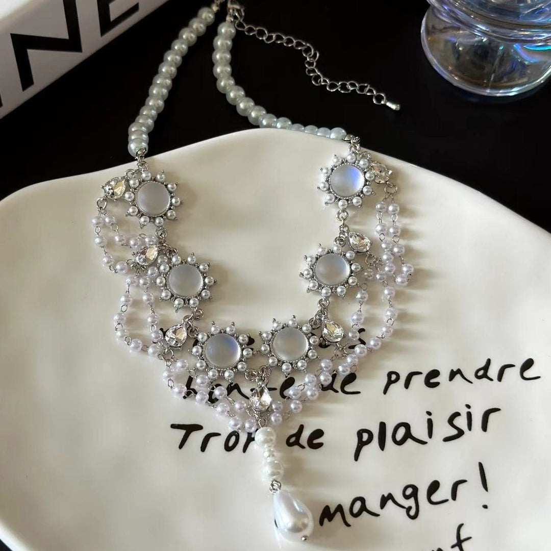 Faux pearl layered rhinestone choker necklace  | Festival Outfits Women