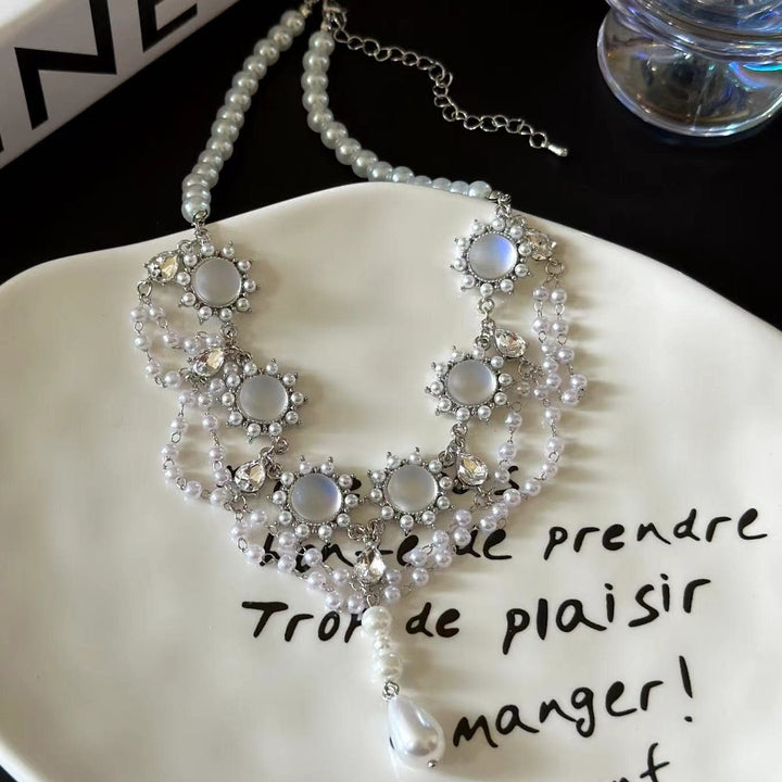 Faux pearl layered rhinestone choker necklace  | Festival Outfits Women