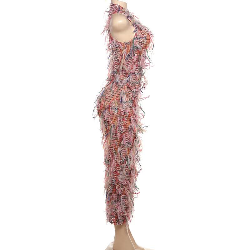 Sleeveless textured ruffle midi dress  | Festival Outfits Women